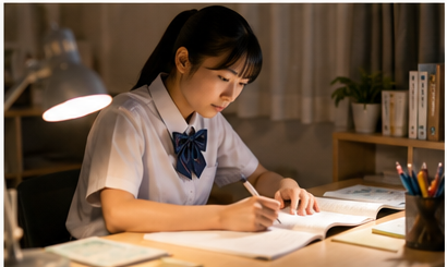 部活動と受験勉強を両立する真剣な表情の熊本の中学3年生女子生徒