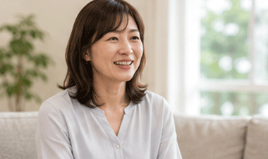 笑顔でインタビューに応じる40代の塾生保護者様